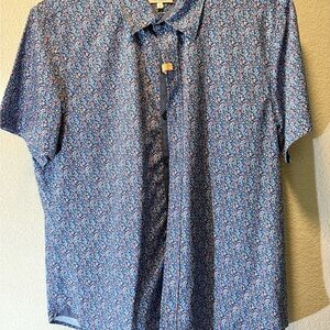 Men’s Blue Casual Button Down Shirt with Floral Pattern